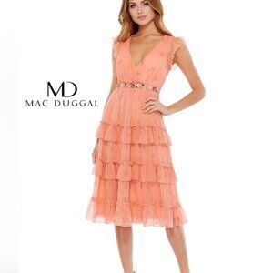 NWT Mac Duggal (size 6) Floral Print Apricot Tiered Dress - G1693